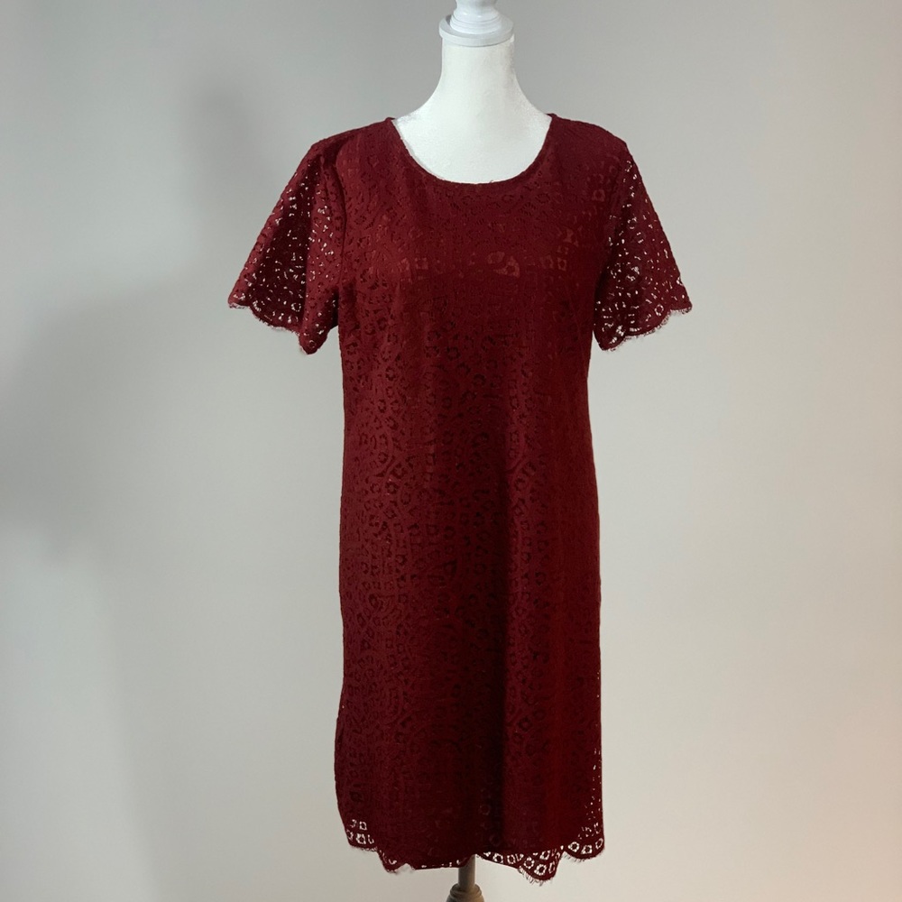 Ann Taylor maroon lace overlay dress